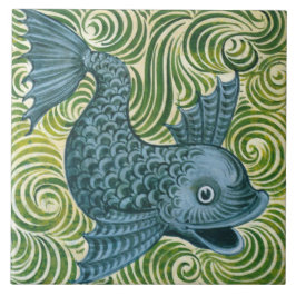 Wm De Morgan Blue Dolphin Tile (naar rechts gerich Tegeltje