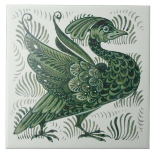 Wm De Morgan Green Bird Arts & Crafts Tile (links) Tegeltje