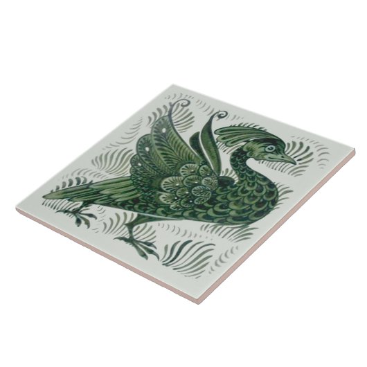 Wm De Morgan Green Bird Arts & Crafts Tile (links) Tegeltje (Zijkant)