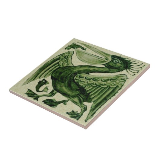 WM De Morgan Groene Pelikaan Repro Keramische Tege Tegeltje (Zijkant)