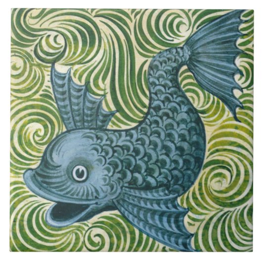 Wm De Morgan links naar Blue Dolphin Tile Repro Tegeltje (Voorkant)