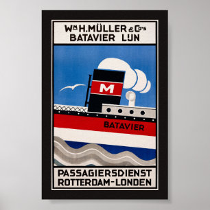 Wm. H. Muller Batavier Lijn Vintage Poster 1929