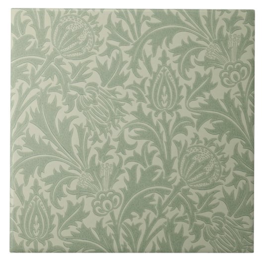 Wm Morris Arts & Crafts Green Thistle Repro Tile Tegeltje (Voorkant)