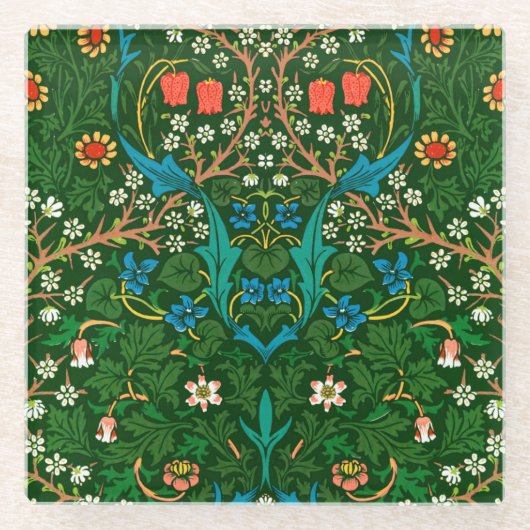 WM Morris Blackthorn Art Nouveau Pattern Glazen Onderzetter (Voorkant)