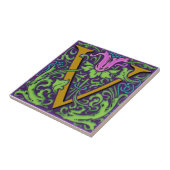 Wm Morris  Initiaal "V" Letter keramische Tegel+ Tegeltje (Zijkant)