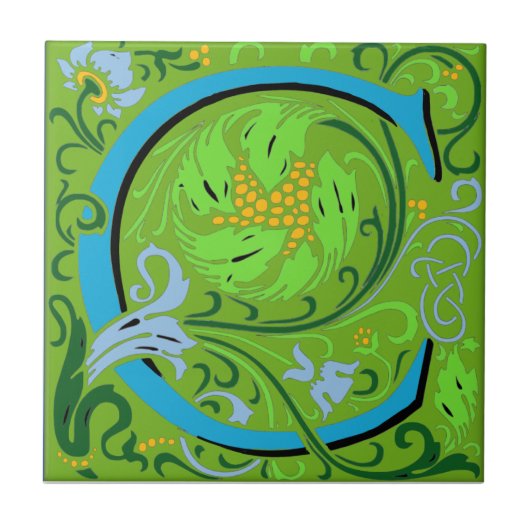 Wm Morris  Letter "C"-Initiaal Keramische Tegel Tegeltje (Voorkant)