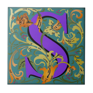 Wm Morris Letter "S"-Initiaal keramische Tegel Tegeltje