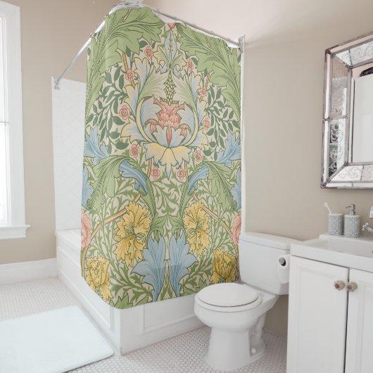 Wm Morris Myrtle Florale Art Nouveau Pastel Douchegordijn (In situ)