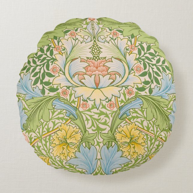 Wm Morris Myrtle Florale Art Nouveau Pastel Rond Kussen (Voorkant)