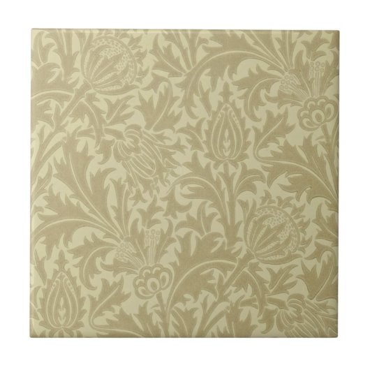 Wm Morris Ochre Thistle Arts & Crafts Repro Tile Tegeltje (Voorkant)