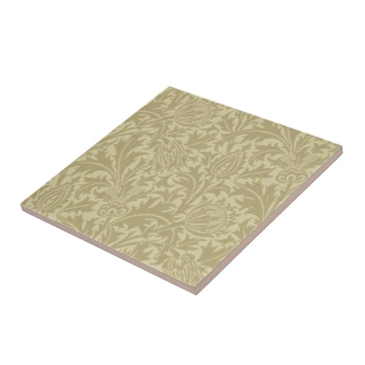 Wm Morris Ochre Thistle Arts & Crafts Repro Tile Tegeltje (Zijkant)