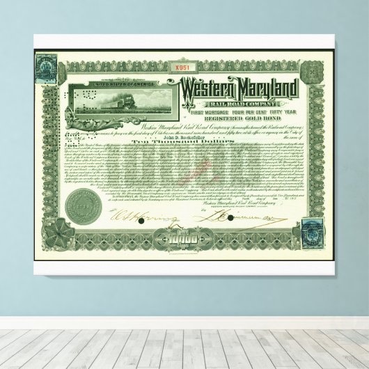 WM Railroad Gold Bond Reproduction Canvas Afdruk (Insitu (Houten vloer))