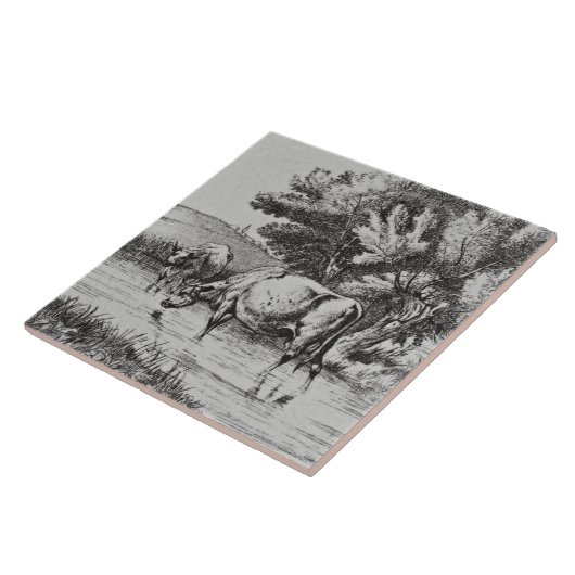 Wm Wise Minton Farm Animals Cows Tile Repro c 1879 Tegeltje (Zijkant)