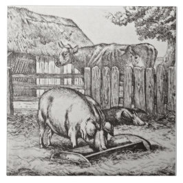 Wm Wise Minton Farm Animals Pigs Tile Repro c 1879 Tegeltje