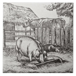 Wm Wise Minton Farm Animals Pigs Tile Repro c 1879 Tegeltje