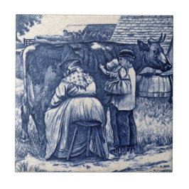 WmWise Minton Country Boerderij Family Cow Tile Re Tegeltje