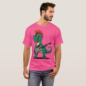 Wo Cool Punk Rock Dinosaurus met Guitar Funny Musi T-shirt (Voorkant volledig)