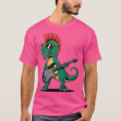 Wo Cool Punk Rock Dinosaurus met Guitar Funny Musi T-shirt (Voorkant)