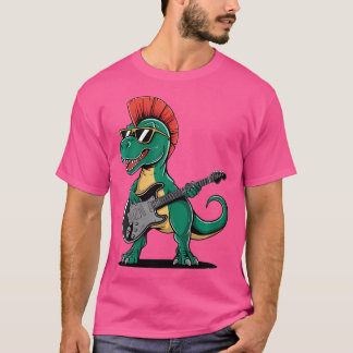 Wo Cool Punk Rock Dinosaurus met Guitar Funny Musi T-shirt