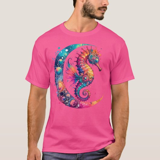 Wo Cosmic Celestial Seahorse Boho Moon T-shirt (Voorkant)