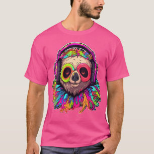 Wo Drum and Bass DJ Sloth Trippy EDM Festival T-shirt