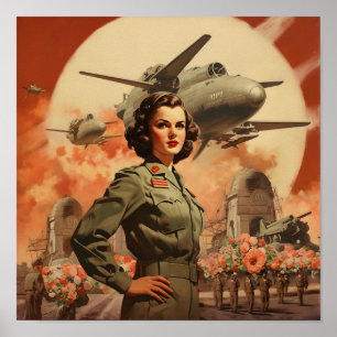 WO II Era Vrouw in Vluchtpak Poster