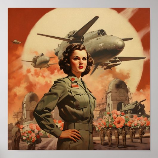 WO II Era Vrouw in Vluchtpak Poster (Voorkant)