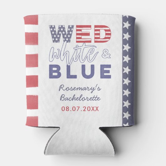 WO Wit Blauw Bachelorette Party Vrijgezellenfeest Blikjeskoeler (Achterkant)