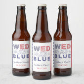 Wo wit en blauw informele achtertuin bruiloft bier etiket (Flessen)