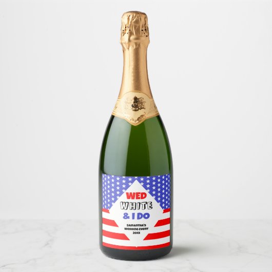Wo, Wit & Ik Doe Patriottische Trouwfeest Sparkling Wijnetiket (Voorkant)