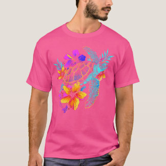 Wo Zee Schildpad Hawaiian Flowers Hawaii Scuba Div T-shirt