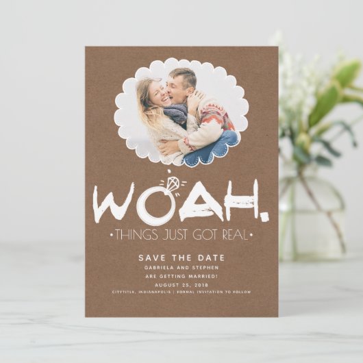 Woah dingen zijn gewoon echt geworden | Grappig om Save The Date (Staand voorkant)