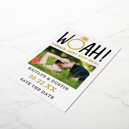 Woah Modern foto slaat de echte datum op Folie Uitnodiging (Gedraaid)