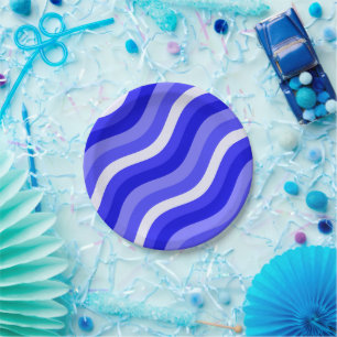 Wobble Pop Stripes Bright Blue Diagonal Pattern Papieren Bordje