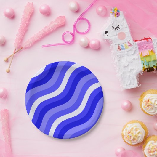 Wobble Pop Stripes Bright Blue Diagonal Pattern Papieren Bordje (Feest)