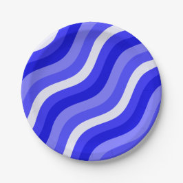 Wobble Pop Stripes Bright Blue Diagonal Pattern Papieren Bordje