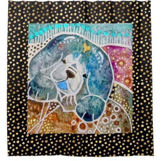 WOBBLE-ROCK Chow dog waterverf batik Douchegordijn (Voorkant)