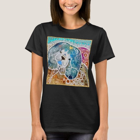 WOBBLE-ROCK Chow hond waterverf batik krat T-shirt (Voorkant)