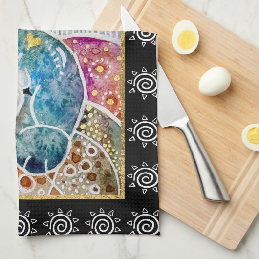 WOBBLE-ROCK Chow hond waterverf batik krat Theedoek (Quarter Fold)