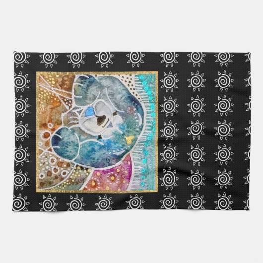 WOBBLE-ROCK Chow hond waterverf batik krat Theedoek (Horizontaal)