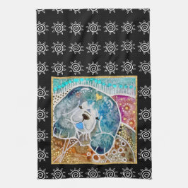 WOBBLE-ROCK Chow hond waterverf batik krat Theedoek