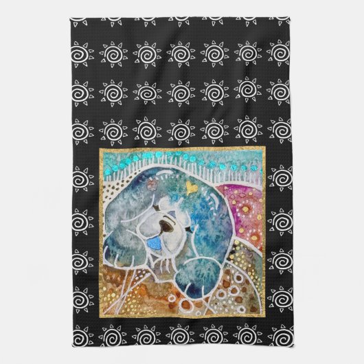 WOBBLE-ROCK Chow hond waterverf batik krat Theedoek (Verticaal)