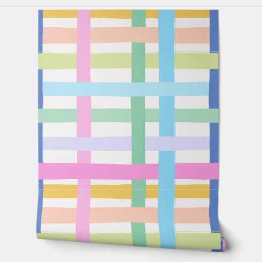 Wobbly Bright Rainbow Plaid - Maximalist Girly Behang (Afrollen)