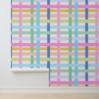 Wobbly Bright Rainbow Plaid - Maximalist Girly Behang