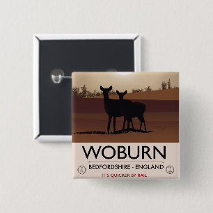 Woburn - Bedfordshire Reisposter in vintage stijl. Vierkante Button 5,1 Cm