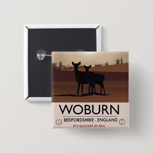 Woburn - Bedfordshire  reisposter. Vierkante Button 5,1 Cm (Voorkant /achterkant)