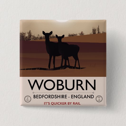 Woburn - Bedfordshire  reisposter. Vierkante Button 5,1 Cm (Voorkant)