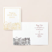 Woden & Fríge Bruiloft Bewaar de Datum Folie Kaart (Display)