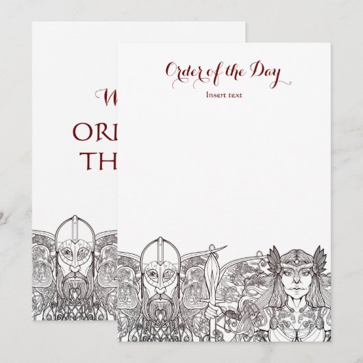 Woden & Fríge Bruiloft Orde van de dag Kaart (Voorkant / Achterkant)