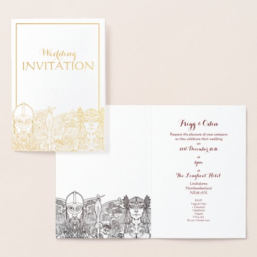 Woden & Fríge Bruiloft Uitnodiging Folie Kaart (Display)
